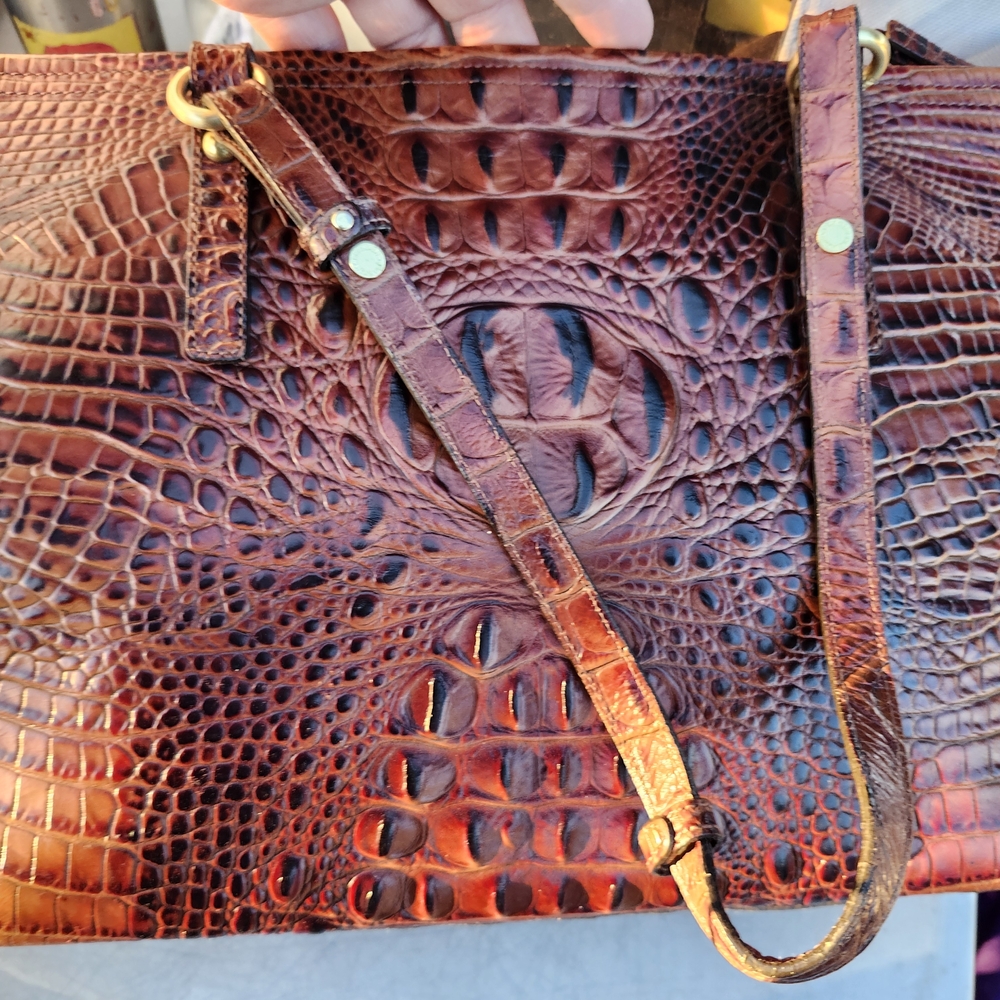 Brown Croc-Embossed Leather Tote Bag by Brahmin - Picture 5 of 15